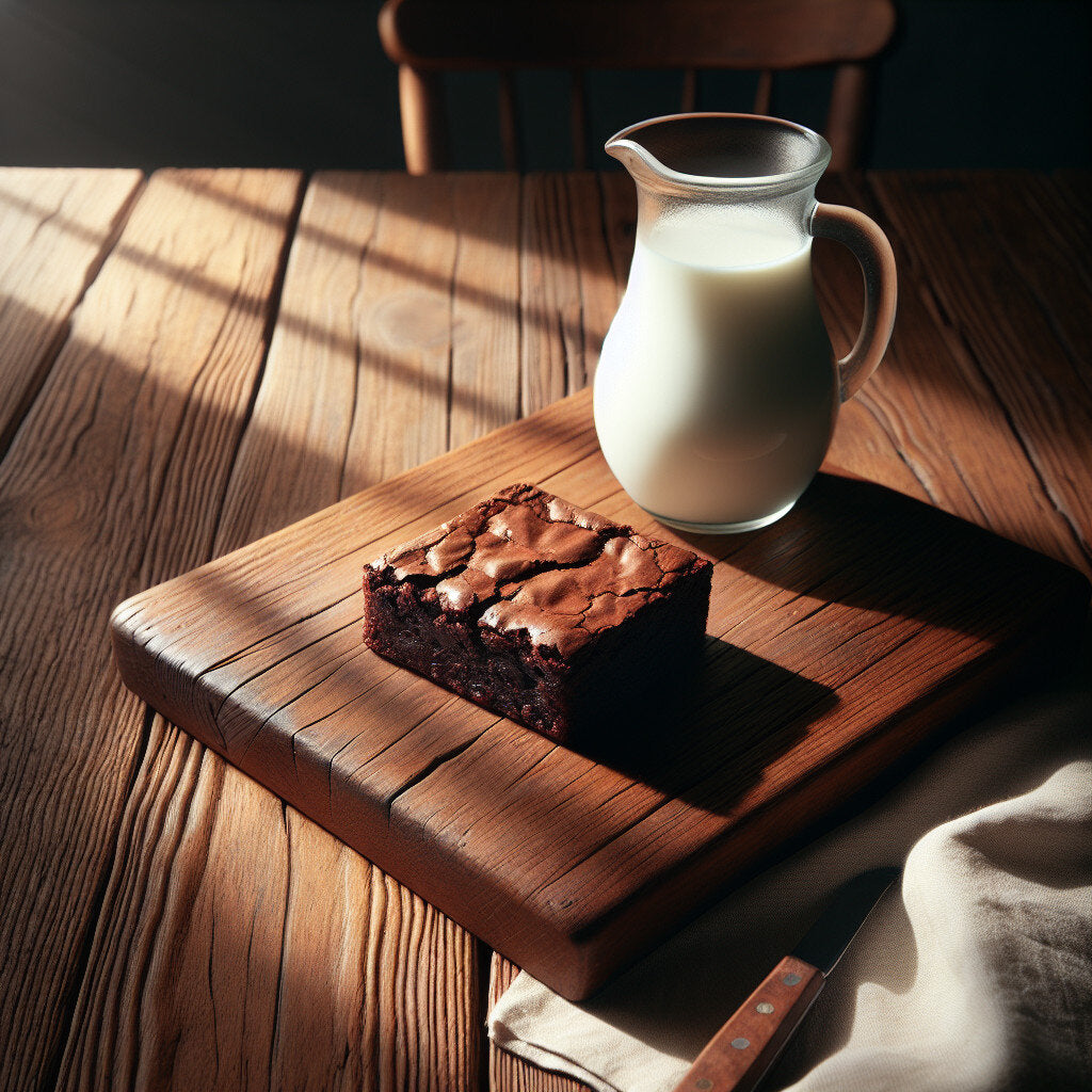 brownies on table with milk