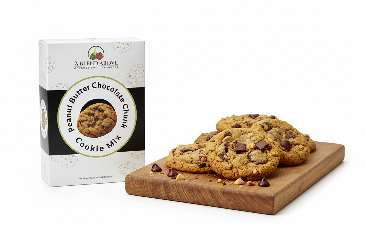 Peanut Butter Chocolate Chunk Cookie Mix on cutting board